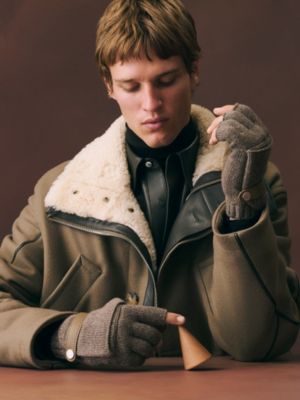 手袋 - メンズ カシミヤニットキャップ＆レザーグローブ | Hermès